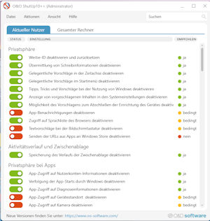 O&O ShutUp10 – übersichtlich Datenschnüffeln einschränken